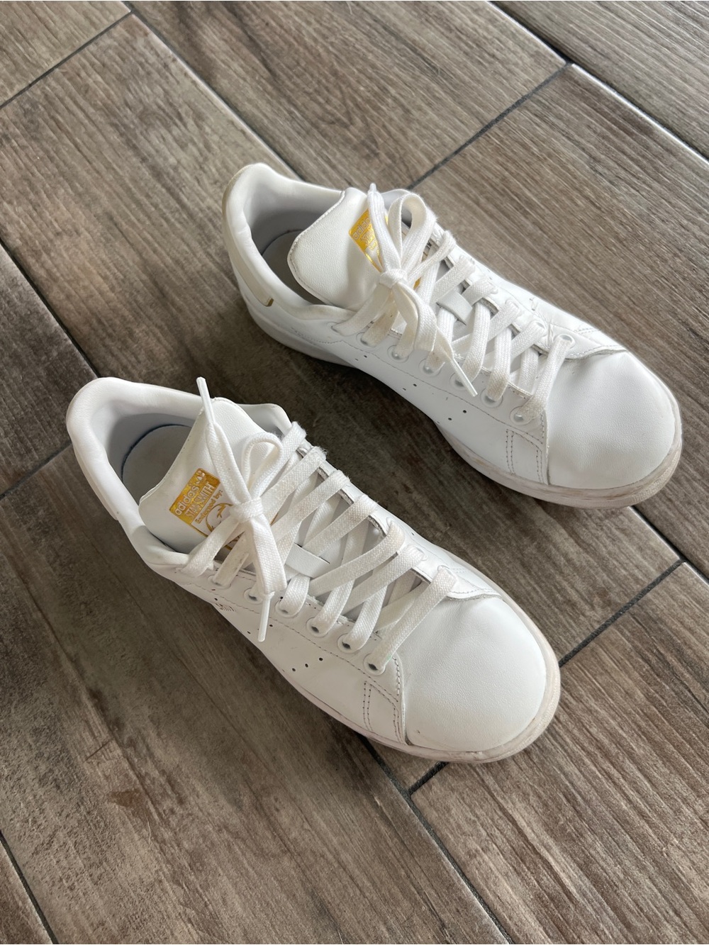 adidas Stan Smith White Leather Sneakers with metallic Gold Logos